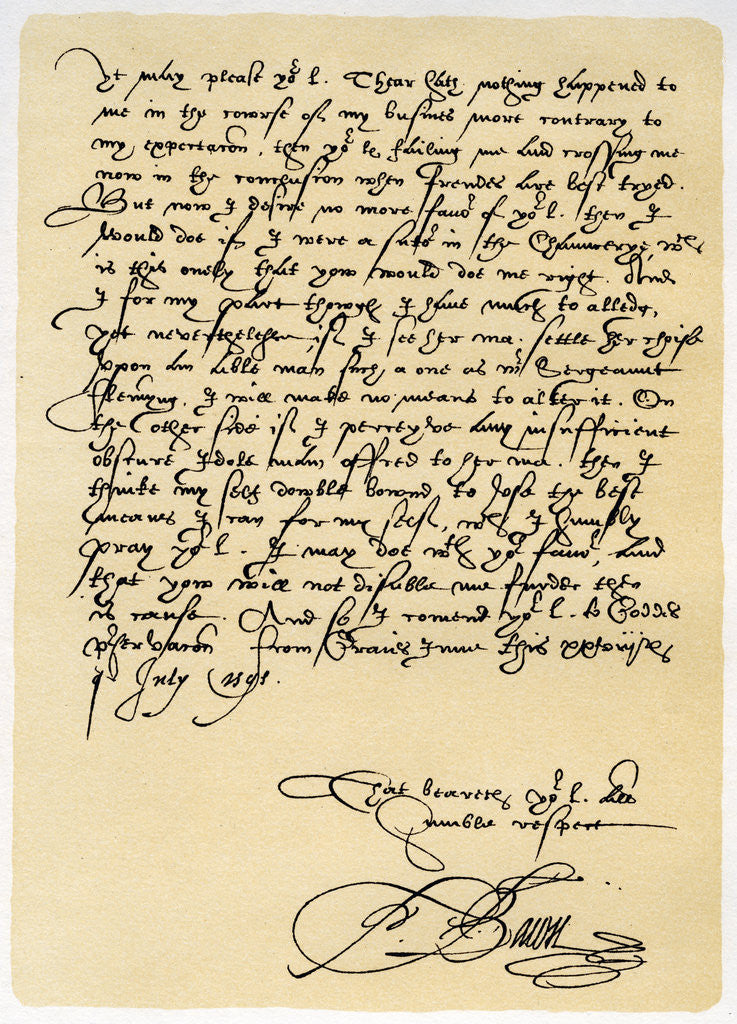 Detail of Letter from Francis Bacon to Sir John Puckering by Sir Francis Bacon