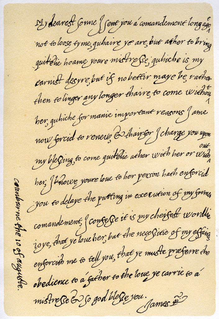 Detail of Letter from James I to his son, Charles, Prince of Wales by James I