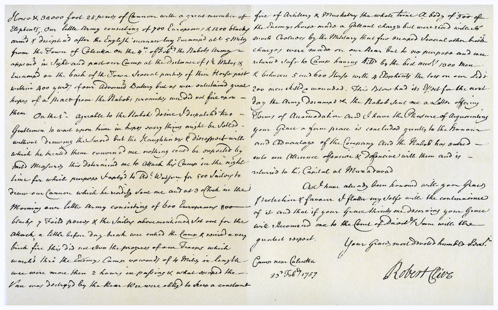 Detail of Letter from Robert Clive to Thomas Pelham-Holles by Robert Clive