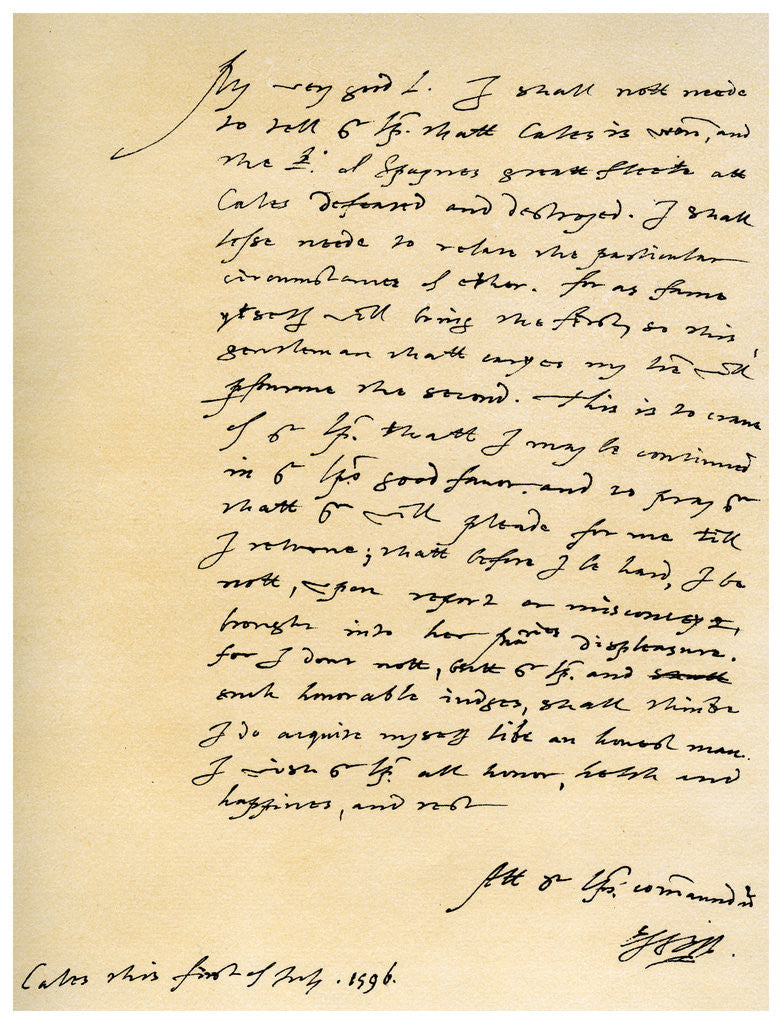 Detail of Letter from Robert Devereux, Earl of Essex, to William Cecil, 1st July 1596 by Robert Devereux