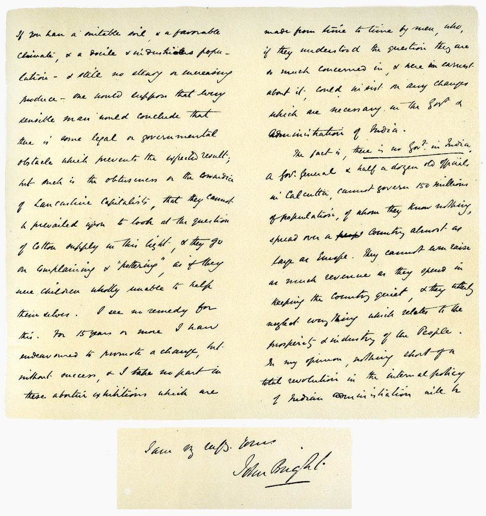 Detail of Letter from John Bright to Colonel Rathbone by John Bright
