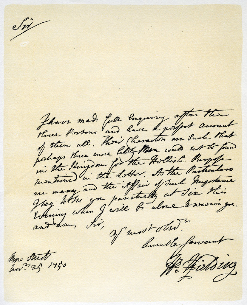 Detail of Letter from Henry Fielding to Hutton Perkins by Henry Fielding