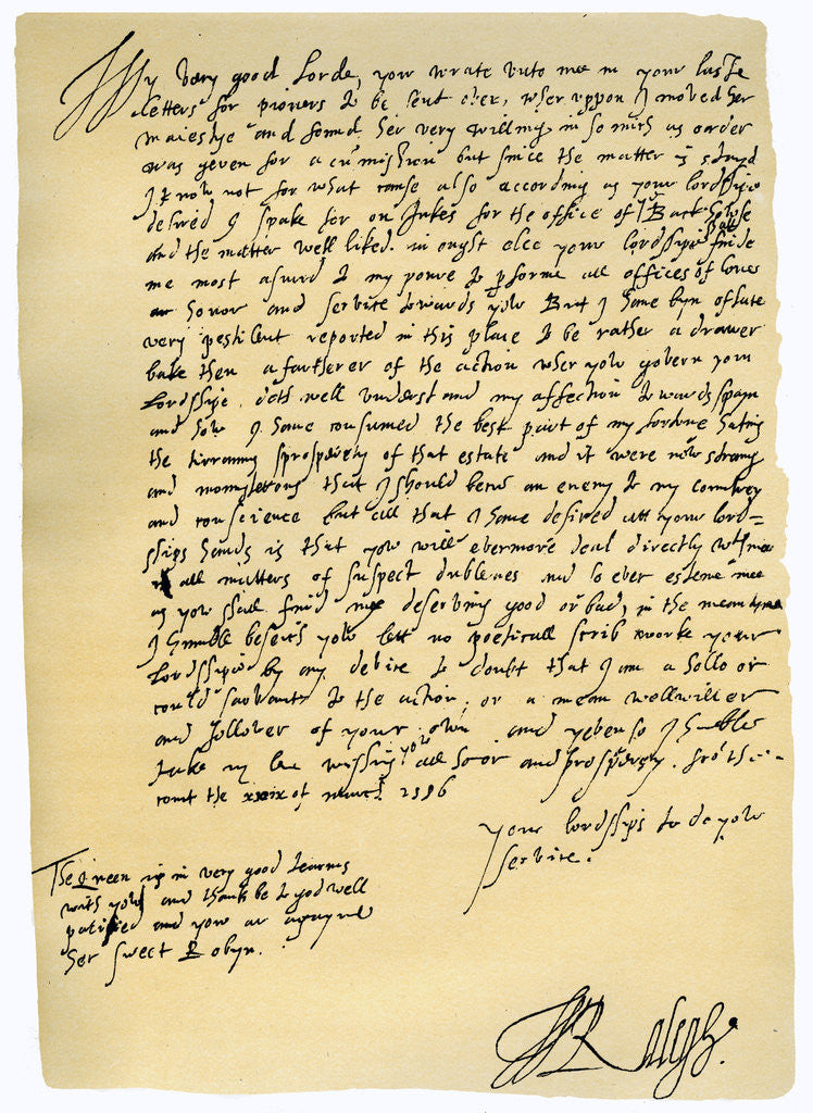 Detail of Letter from Sir Walter Raleigh to Robert Dudley, Earl of Leicester by Sir Walter Raleigh