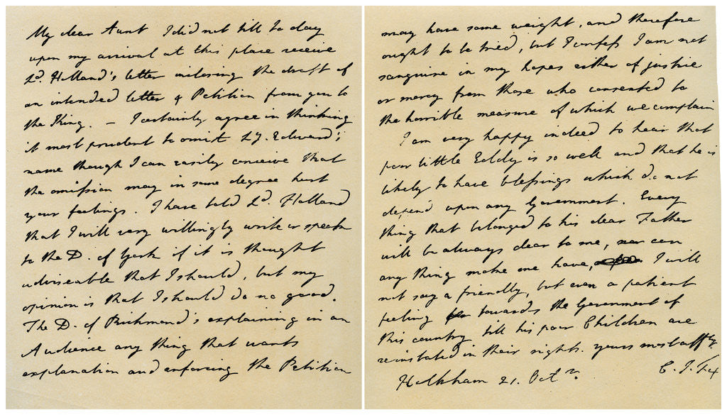 Detail of Letter from Charles James Fox to his Aunt Emily by Charles James Fox