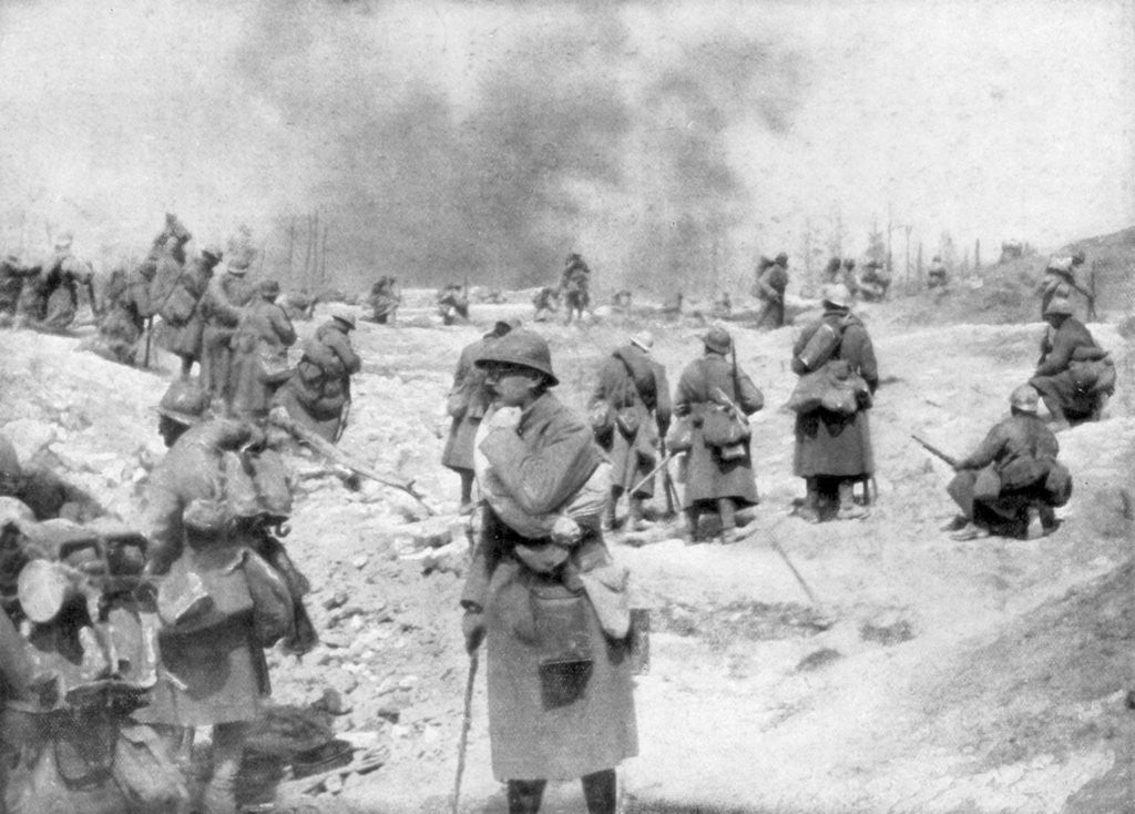 Detail of A battalion approaching the front, Mont Pertois, France, First World War by Anonymous