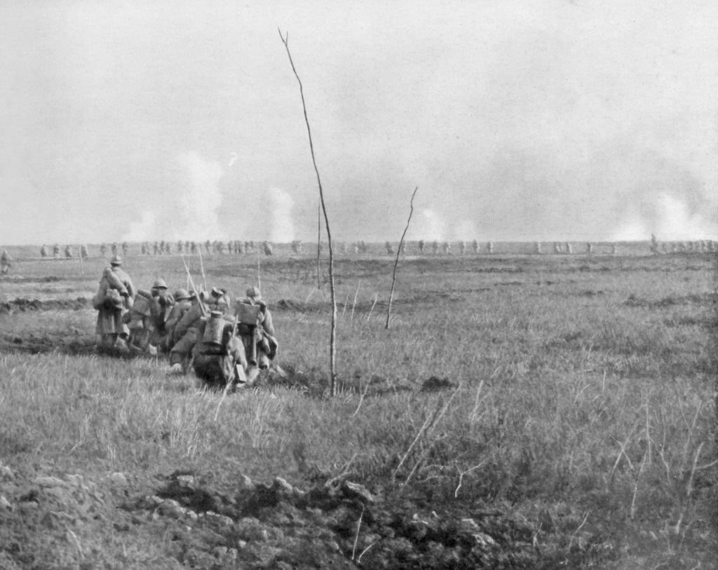 Detail of Troops attacking enemy trenches, Chemin des Dames, France, First World War by Anonymous