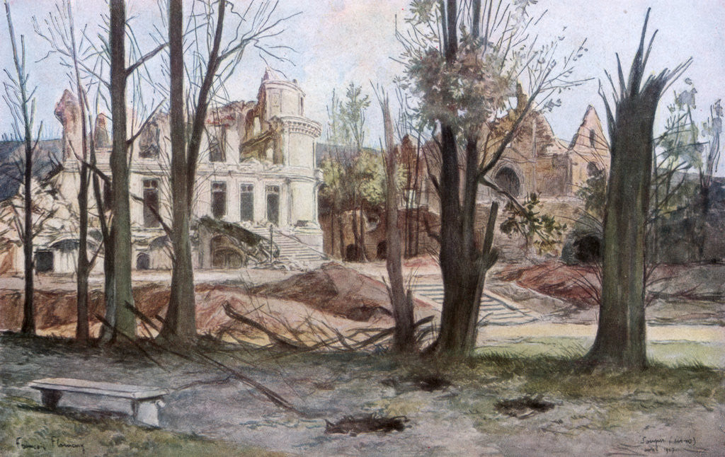 Detail of 'The Ruins of a House, Soupir', First World War, April 1917 by Francois Flameng