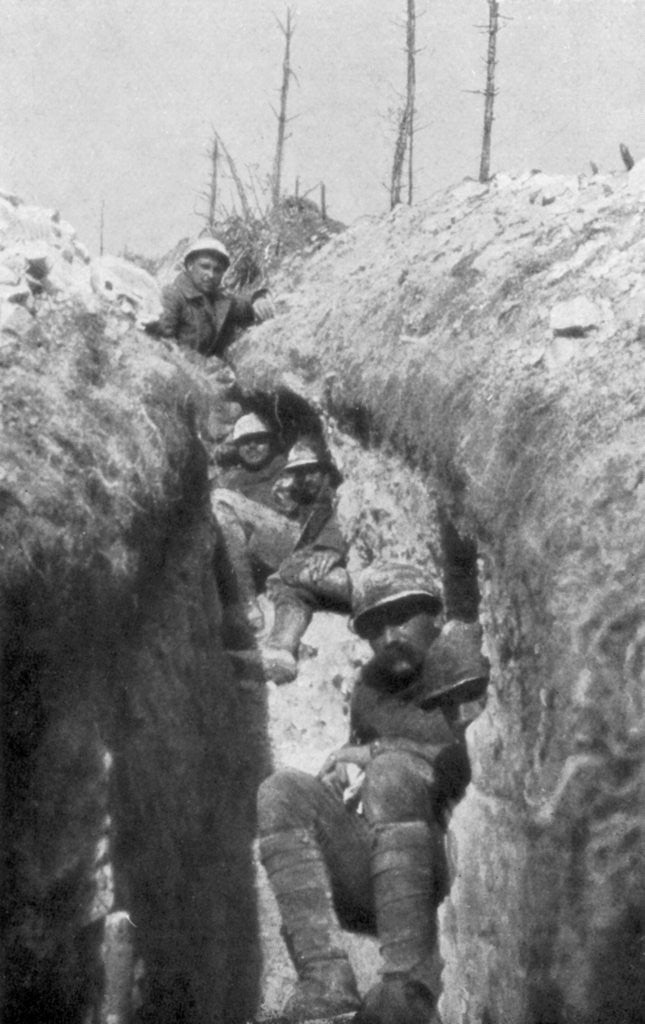 Detail of Stretcher-bearers in a trench, south of Cornillet, First World War by Anonymous