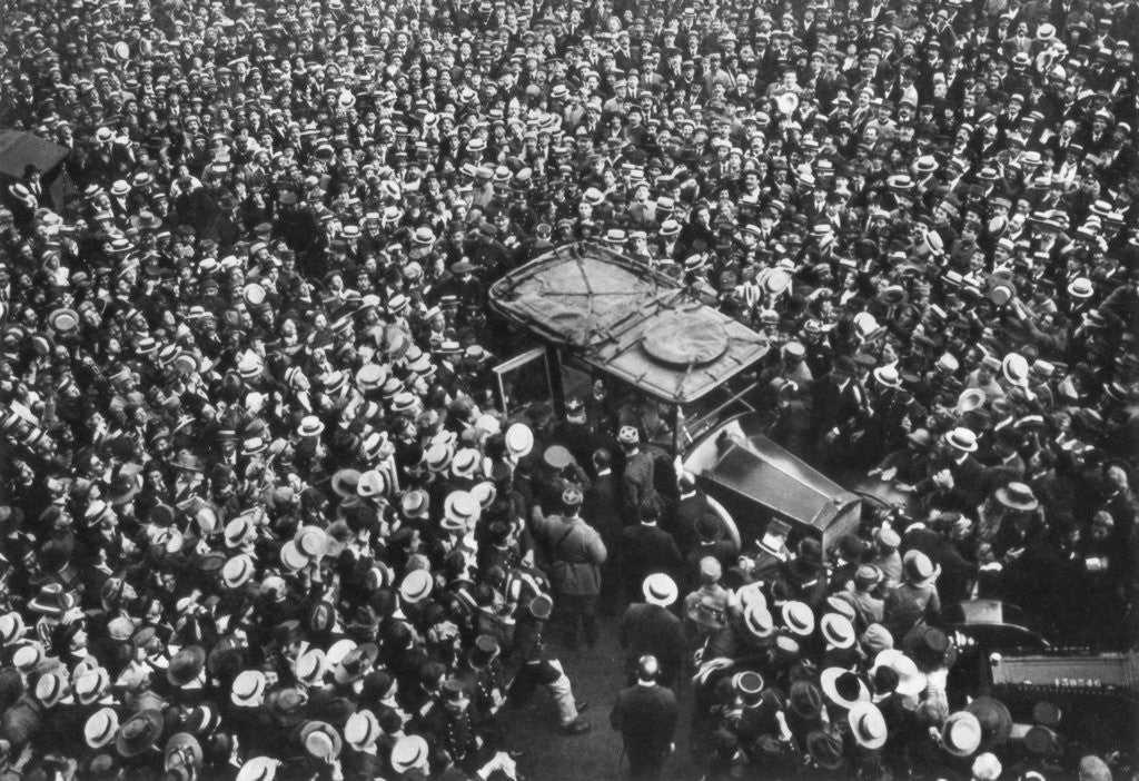Detail of French crowds cheering Pershing and Joffre, Hotel Crillon, Paris, First World War by Anonymous