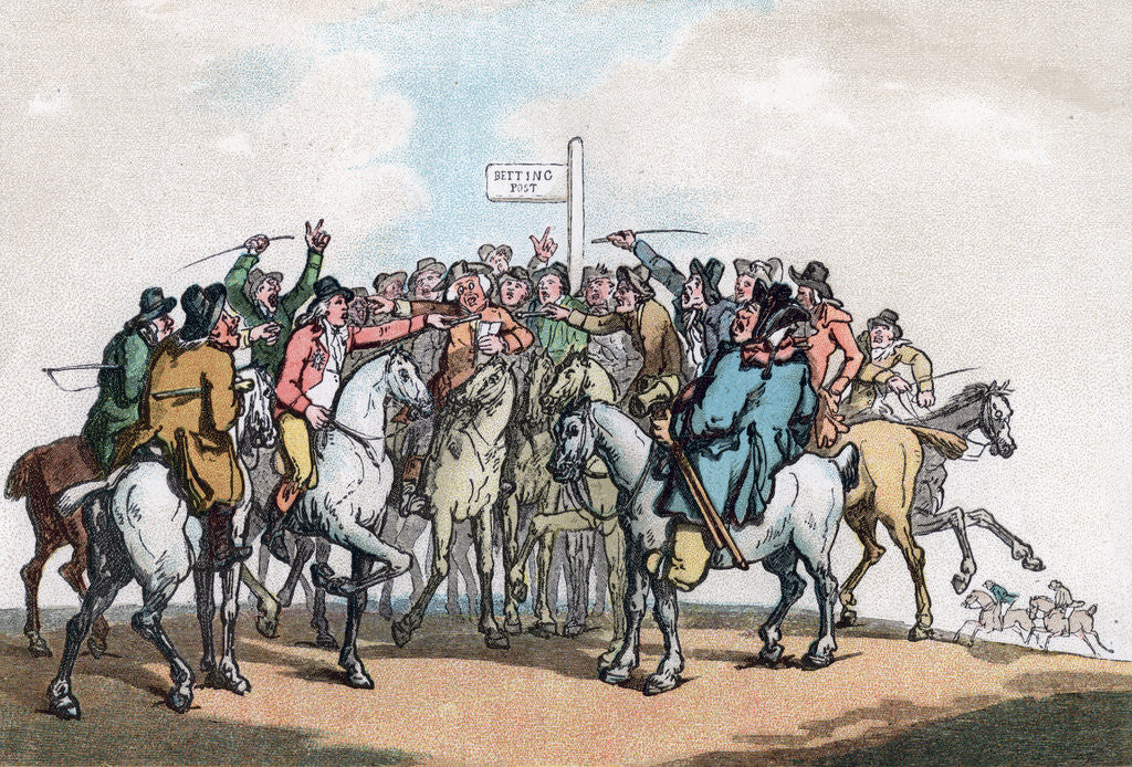 Detail of The Betting Post, Humours of Fox Hunting by Thomas Rowlandson