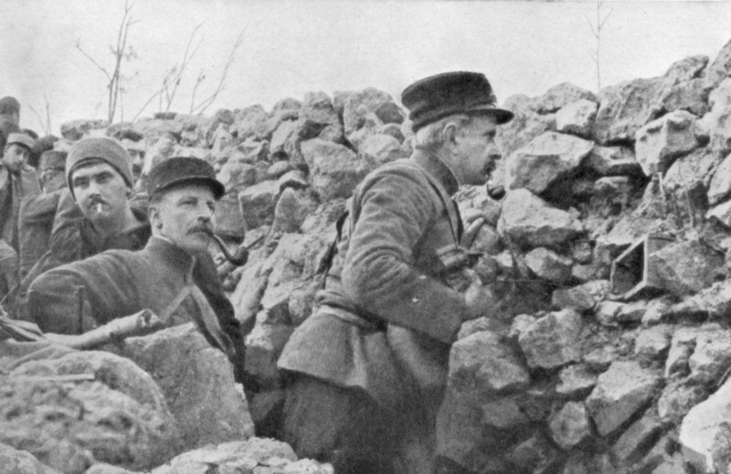 Detail of General Marchand inspecting trenches, Champagne, France, World War I by Anonymous