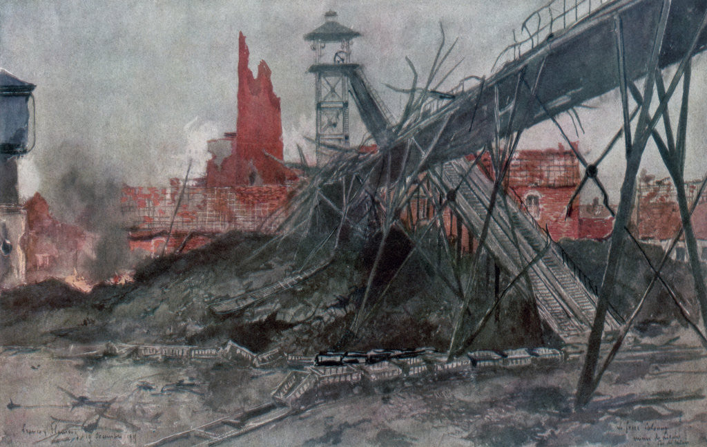 Detail of 'The Mines of Liévin: Calonne Pit', Artois, France, World War I by Francois Flameng