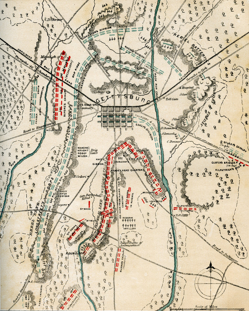 Detail of Map of the Battle of Gettysburg, Pennsylvania, 1-3 July 1863 by Charles Sholl