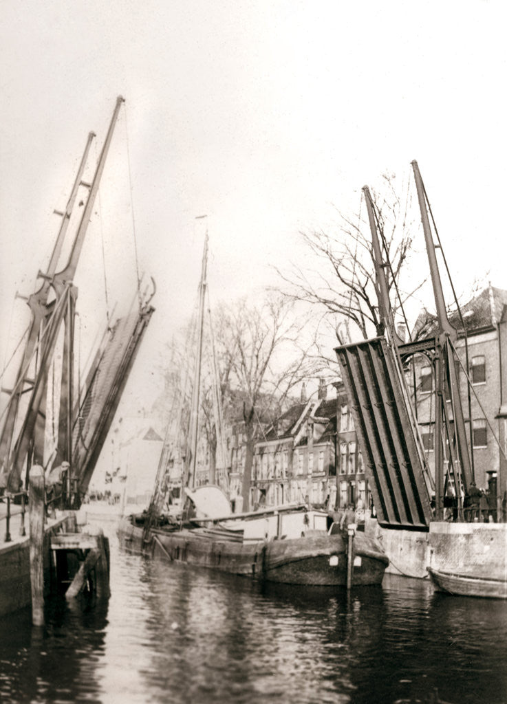 Detail of Canal bridge and boats, Dordrecht, Netherlands by James Batkin
