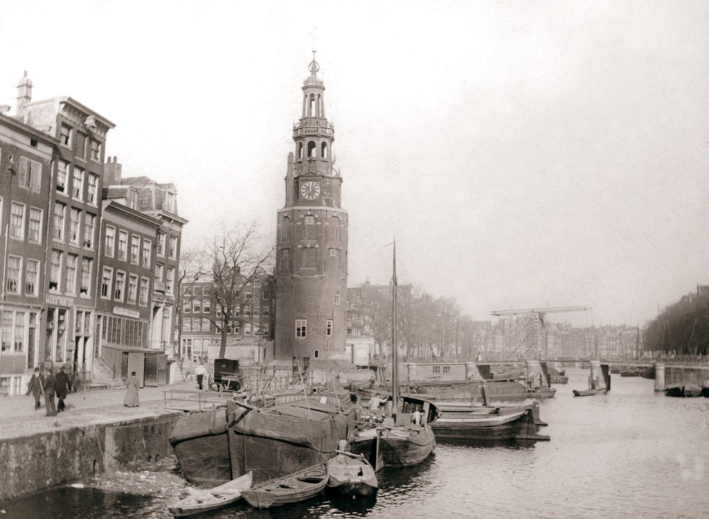 Detail of Barges on the canal in front of the Montelbaanstoren, Amsterdam by James Batkin