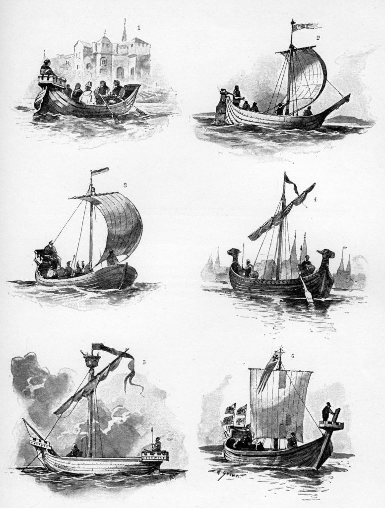 Detail of Ships of the Hanseatic League of the 14th and 15th century by Willy Stower