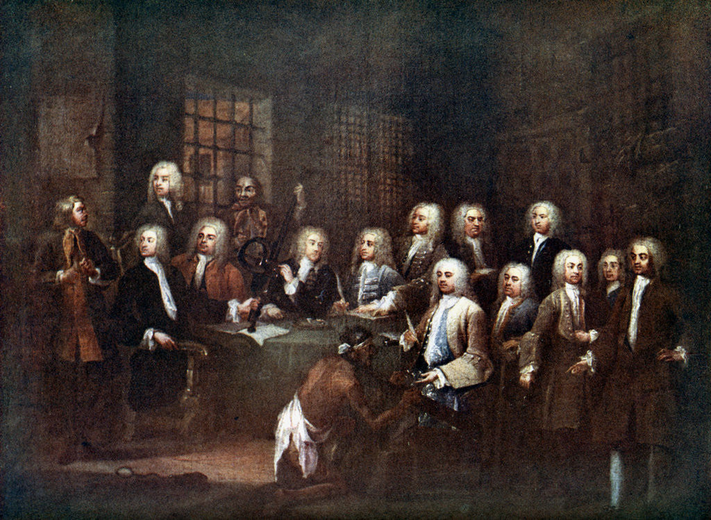 Detail of A Committee of the House of Commons at the Fleet Street Prison, London by Anonymous