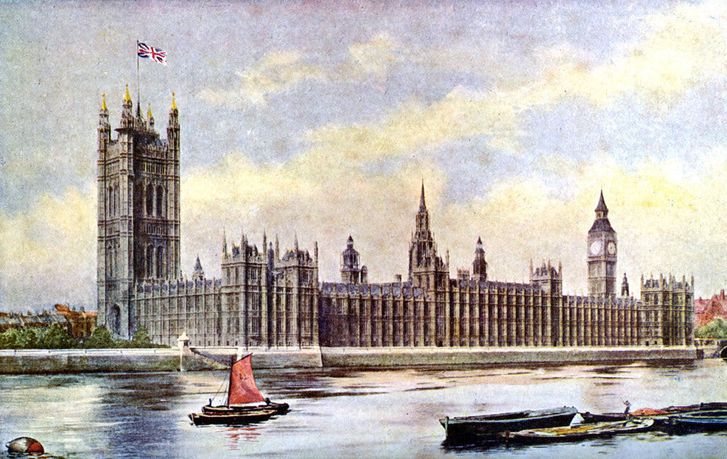 Detail of The Houses of Parliament from Lambeth Palace, Westminster, London by Anonymous