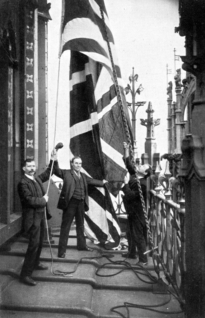 Detail of Hoisting the Union Jack, Houses of Parliament, Westminster by Anonymous