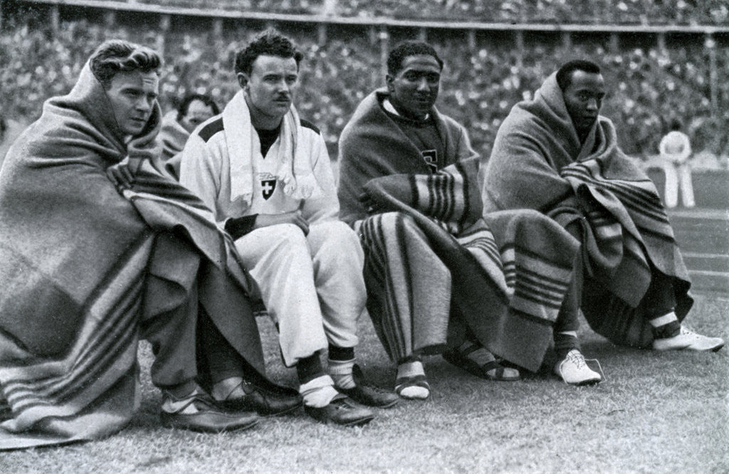 Detail of Athletes Frank Wykoff, Paul Hanni, Ralph Metcalfe and Jesse Owens, Berlin Olympics by Anonymous