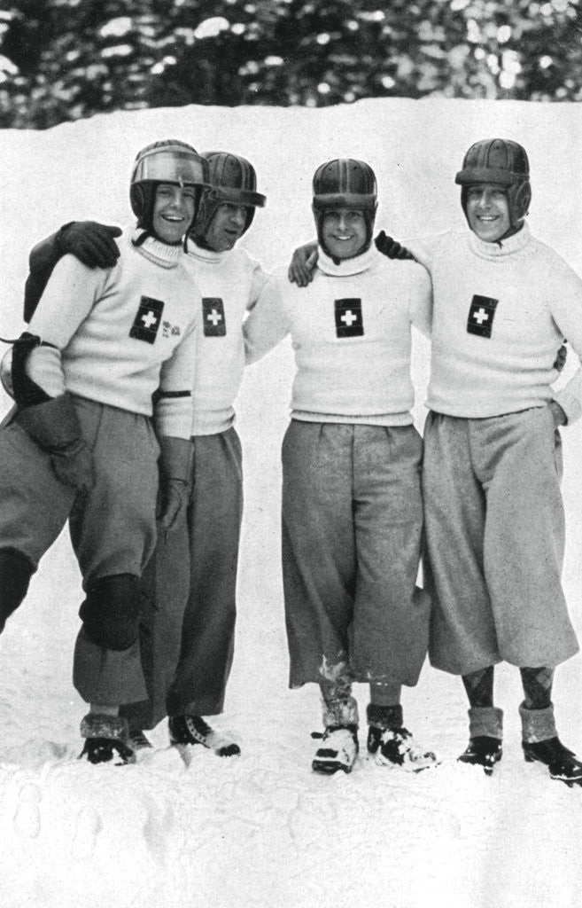 Detail of Swiss four man bobsleigh team, Winter Olympic Games, Garmisch-Partenkirchen, Germany by Anonymous