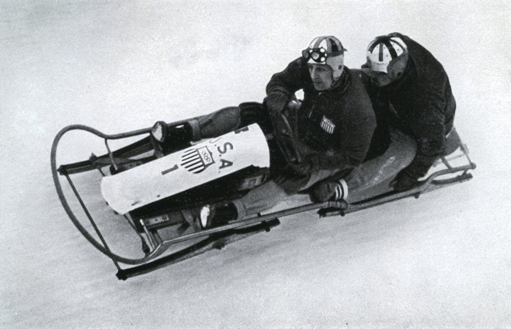 Detail of American two man bobsleigh team, German winter olympic games by Anonymous