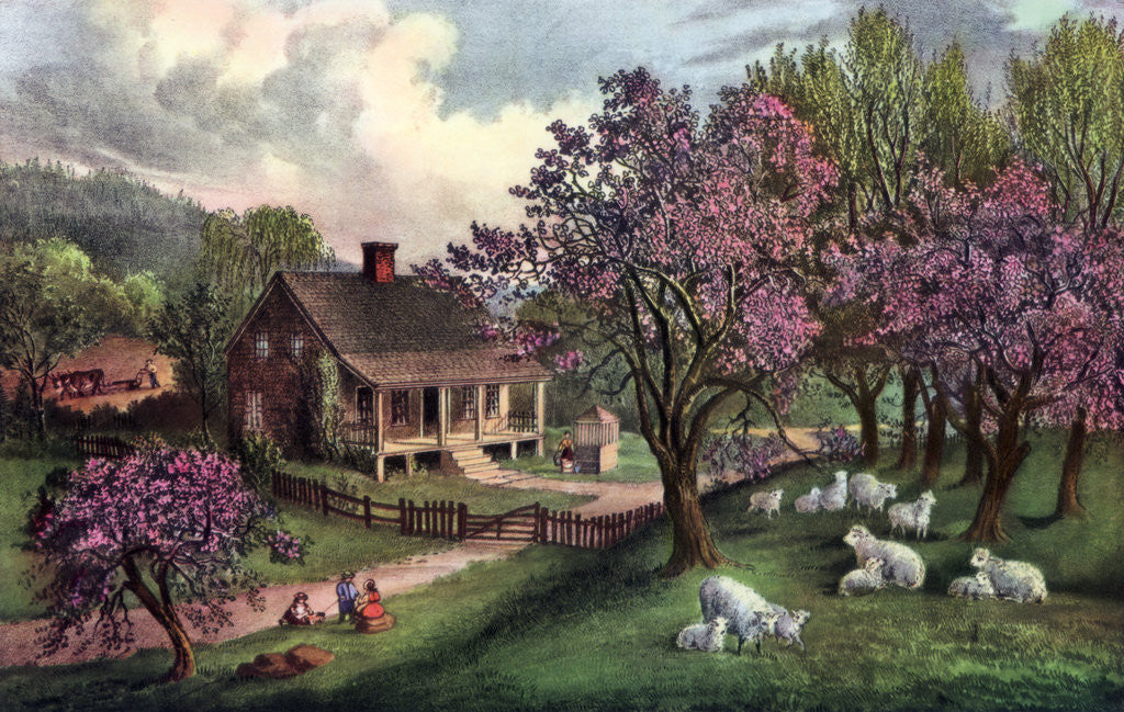 Detail of American Homestead in Spring by Currier and Ives