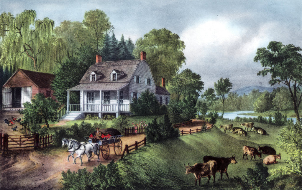 Detail of American Homestead in Summer by Currier and Ives
