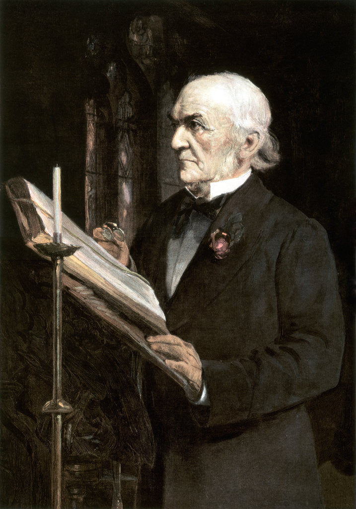 Detail of Mr Gladstone reading the lessons in Hawarden Church by Sydney Prior Hall