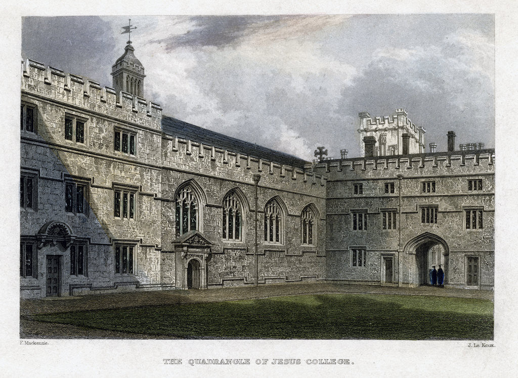Detail of The Quadrangle of Jesus College, Oxford University by John Le Keux