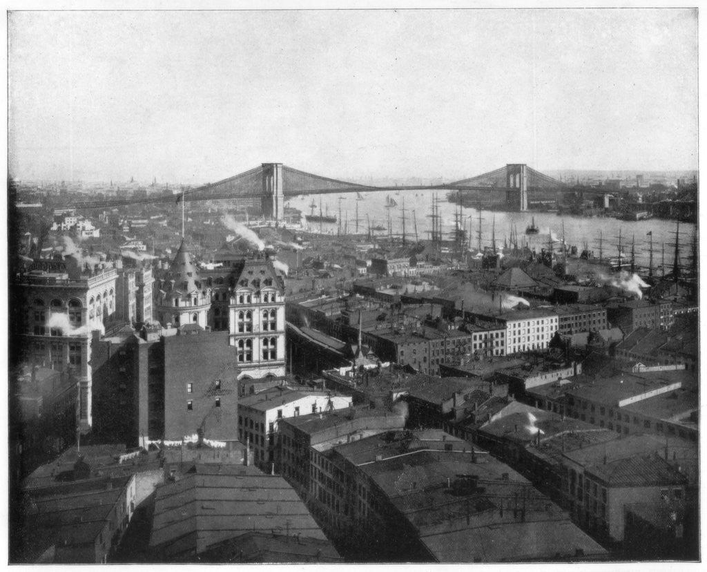 Detail of New York and the Brooklyn Bridge by John L Stoddard
