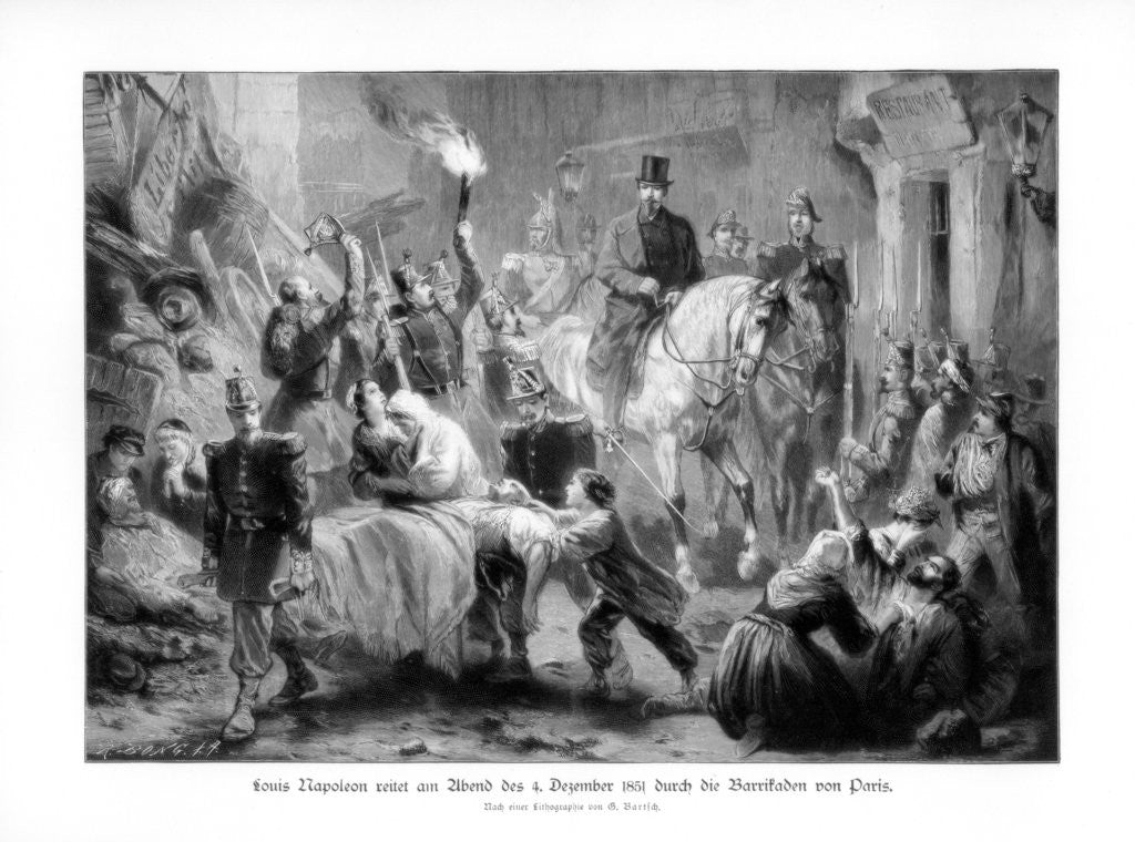 Detail of Louis Napoléon Bonaparte viewing the barricades of Paris, (4th December 1851) by G Bartsch