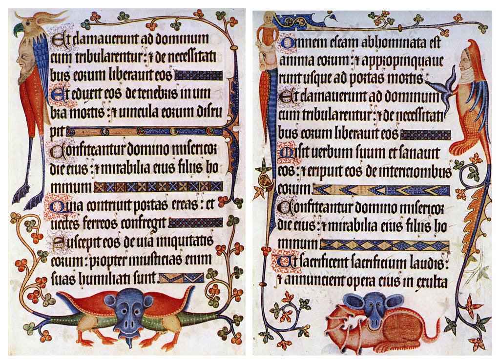 Detail of Page of illustrated text from the Luttrell Psalter, c1300-c1340, (c1900-1920) by Anonymous