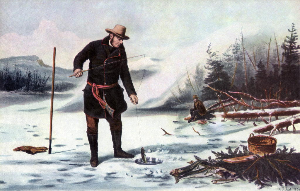 Detail of Trout Fishing on Chateaugay Lake, American Winter Sports by Arthur Fitzwilliam Tait