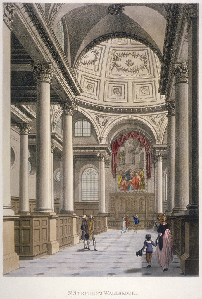 Detail of Interior of the Church of St Stephen Walbrook, City of London by Thomas Malton II