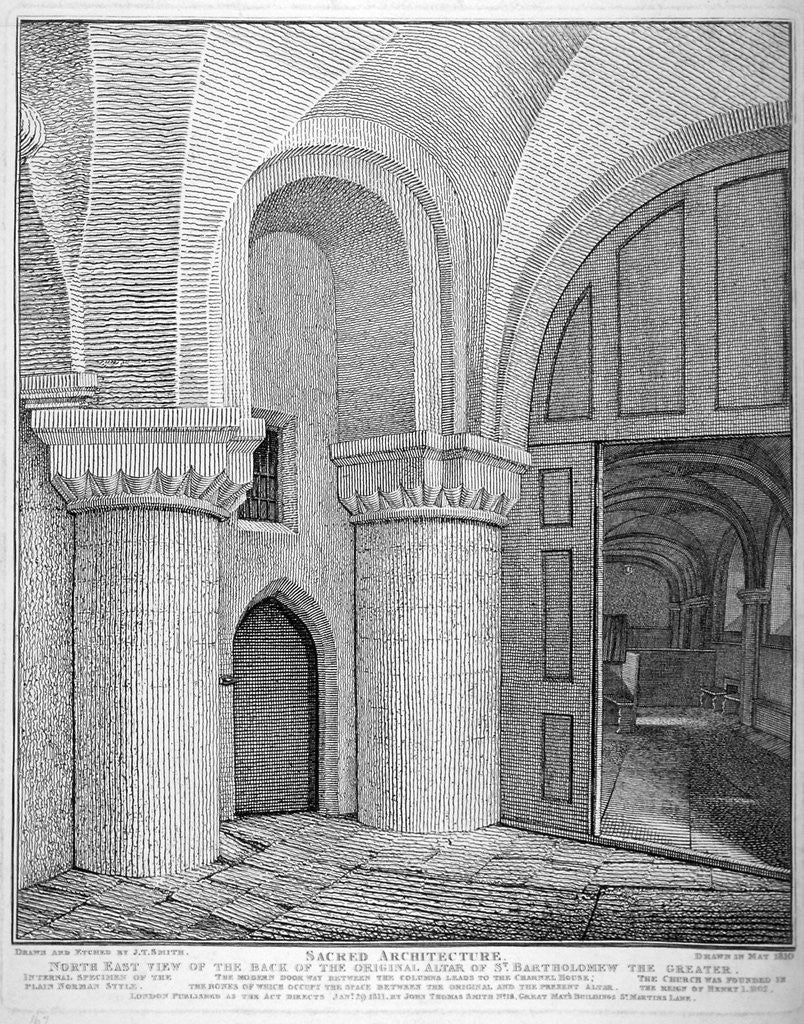 Detail of Interior view of the Church of St Bartholomew-the-Great, Smithfield, City of London by John Thomas Smith