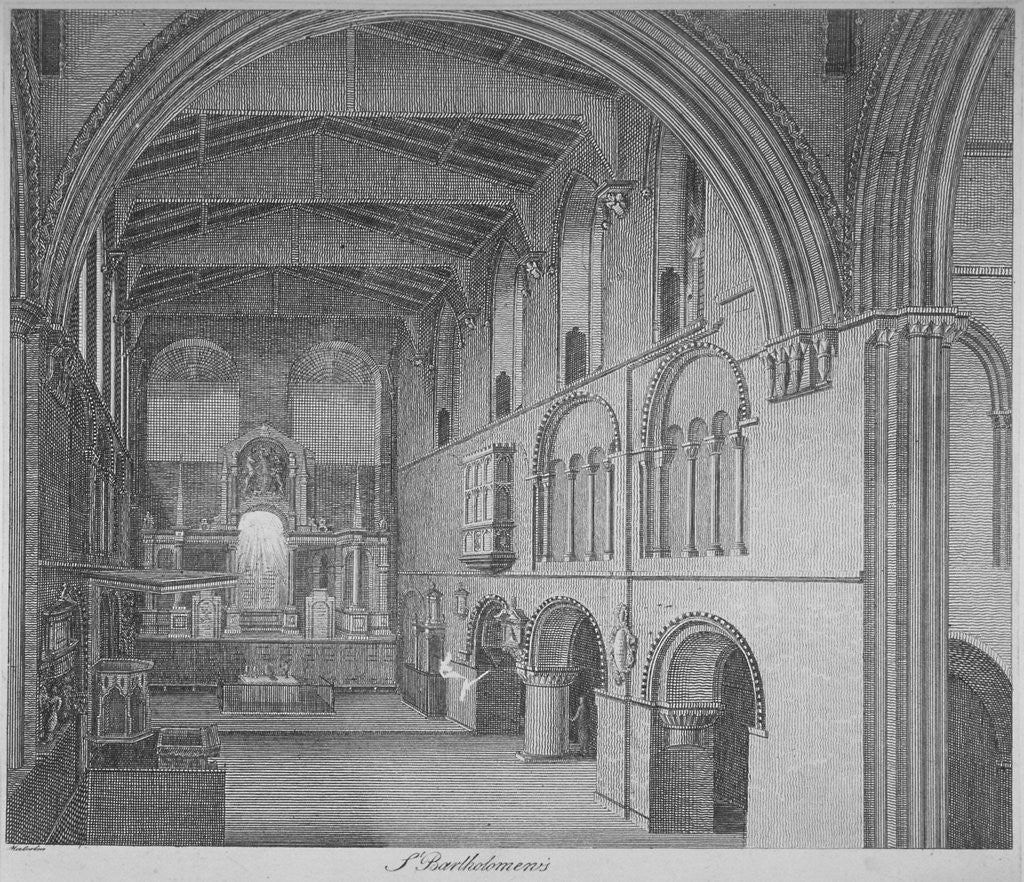 Detail of Interior view of the Church of St Bartholomew-the-Great, Smithfield, City of London by James Peller Malcolm