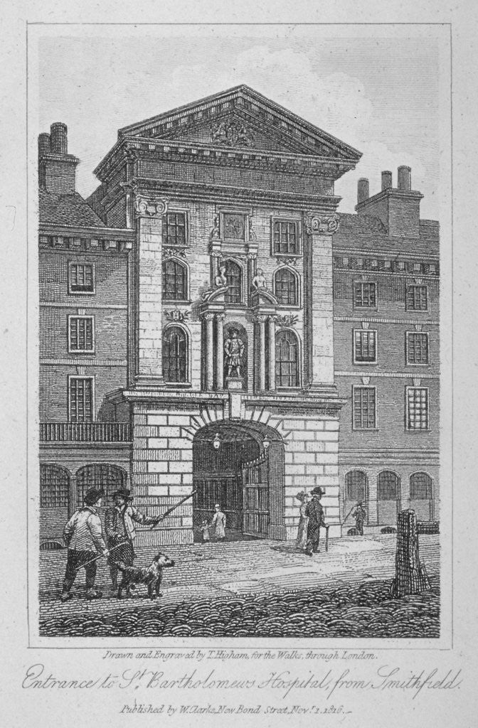 Detail of View of the entrance of St Bartholomew's Hospital from Smithfield, City of London by Thomas Higham
