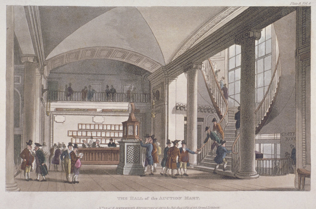 Detail of Interior view of the hall in the Auction Mart, Bartholomew Lane, City of London by Anonymous