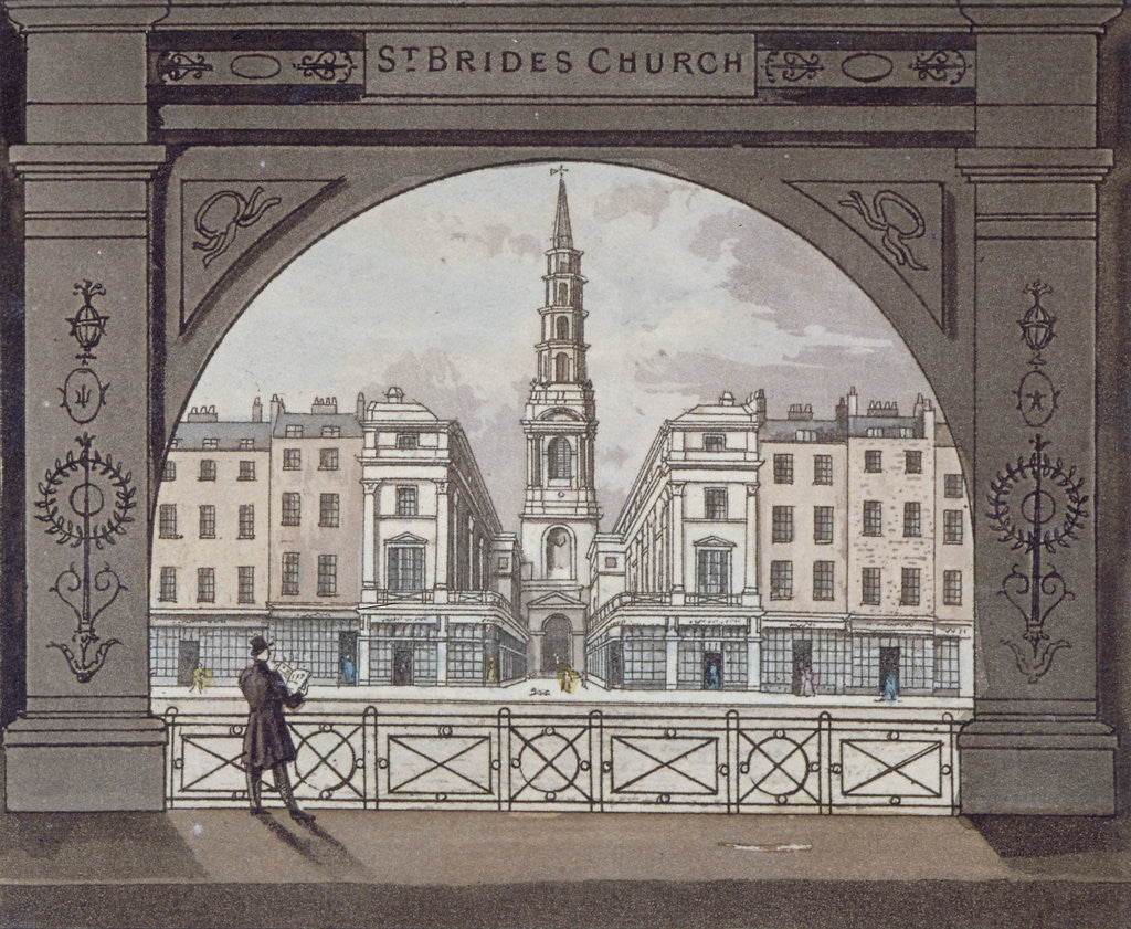 Detail of View of St Bride's Church, Fleet Street, through an archway, City of London by Anonymous