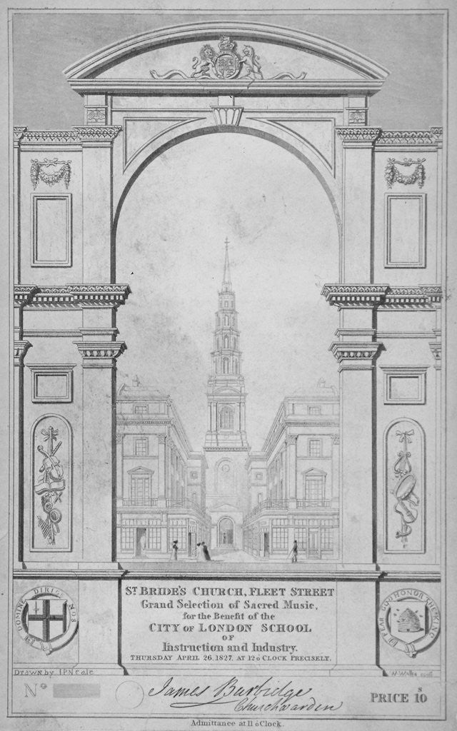 Detail of St Bride's Church, Fleet Street, City of London by W Wallis