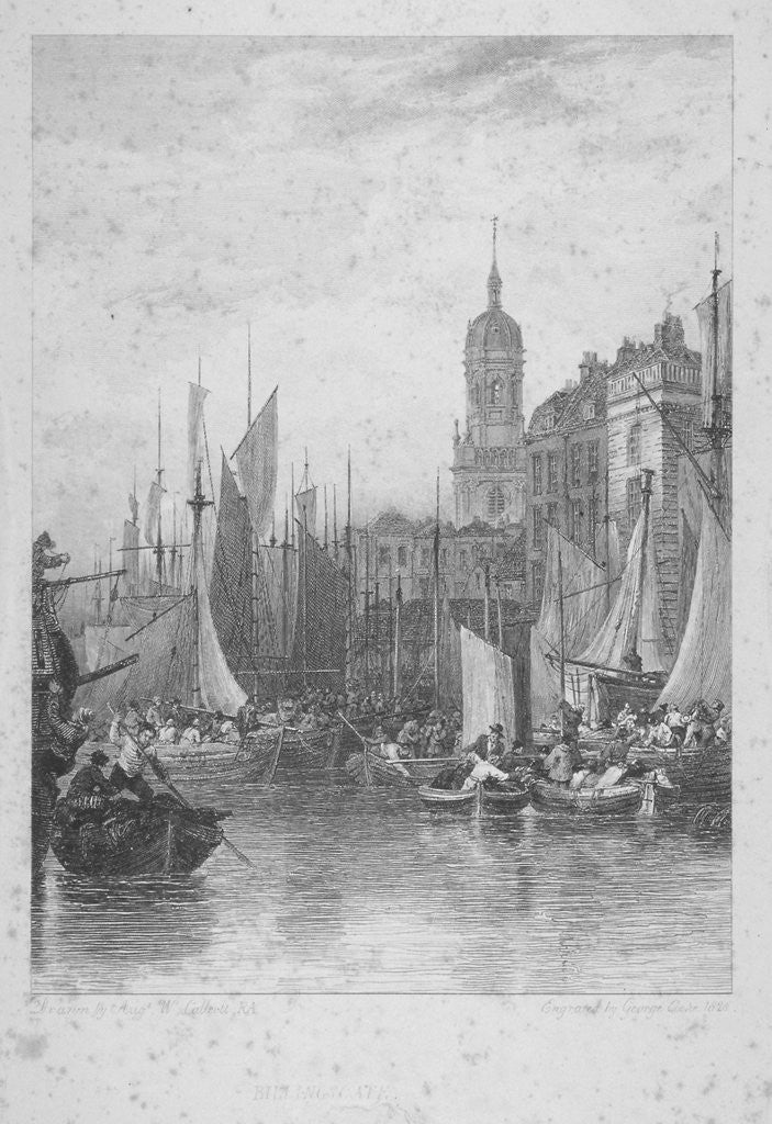 Detail of View of Billingsgate wharf with boats, City of London by Augustus Wall Callcott