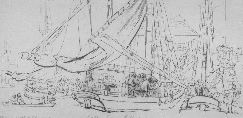 Detail of View of oyster boats at Billingsgate Wharf, City of London by George Cruikshank