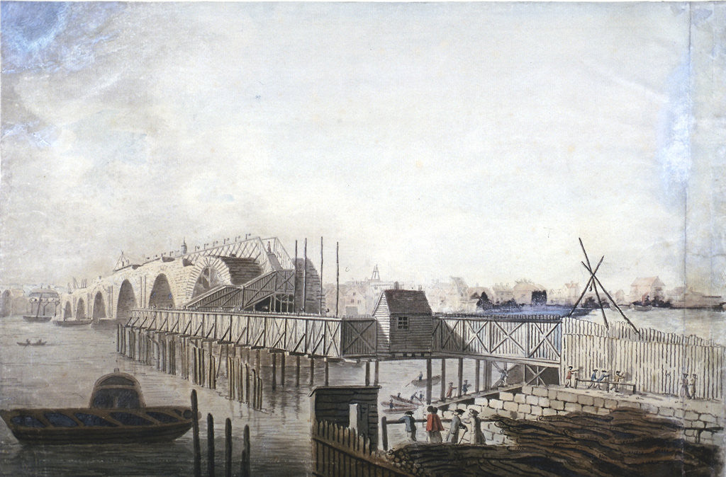 Detail of View of the temporary bridge at Blackfriars, London by Francis Grose