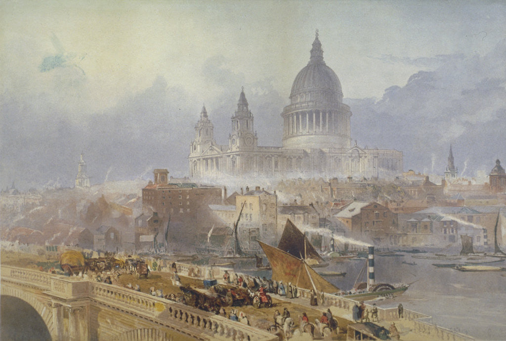 Detail of View of Blackfriars Bridge and St Paul's Cathedral, London by David Roberts
