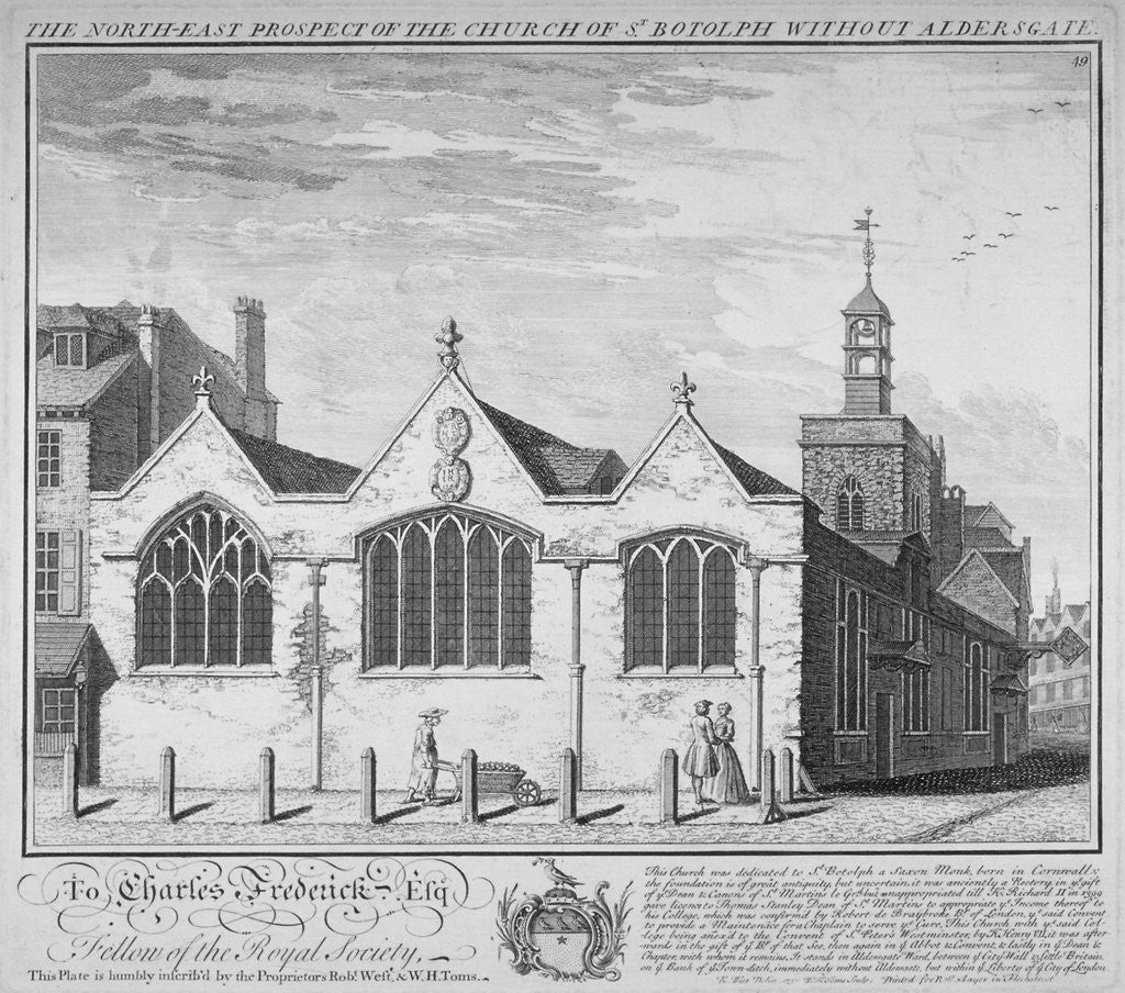 Detail of North-east view of the Church of St Botolph Aldersgate, City of London by William Henry Toms