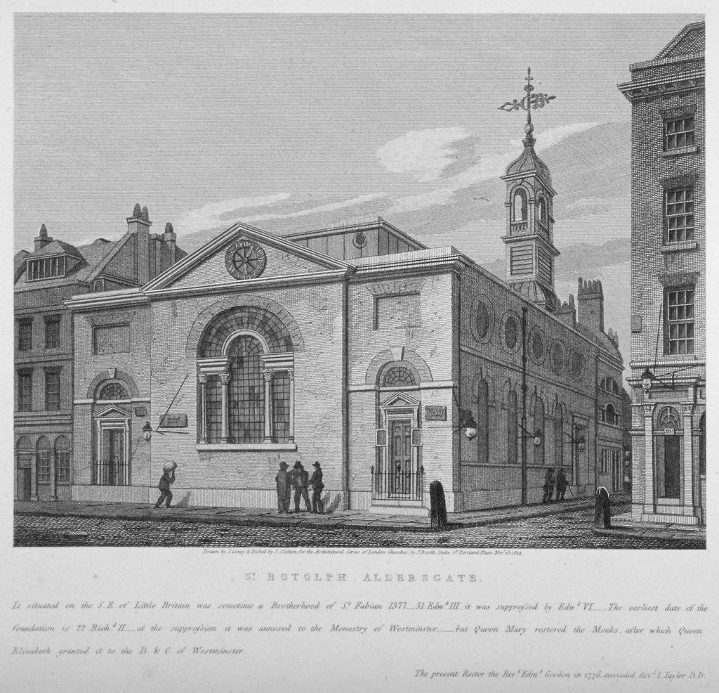Detail of North-east view of the Church of St Botolph Aldersgate, City of London by Joseph Skelton