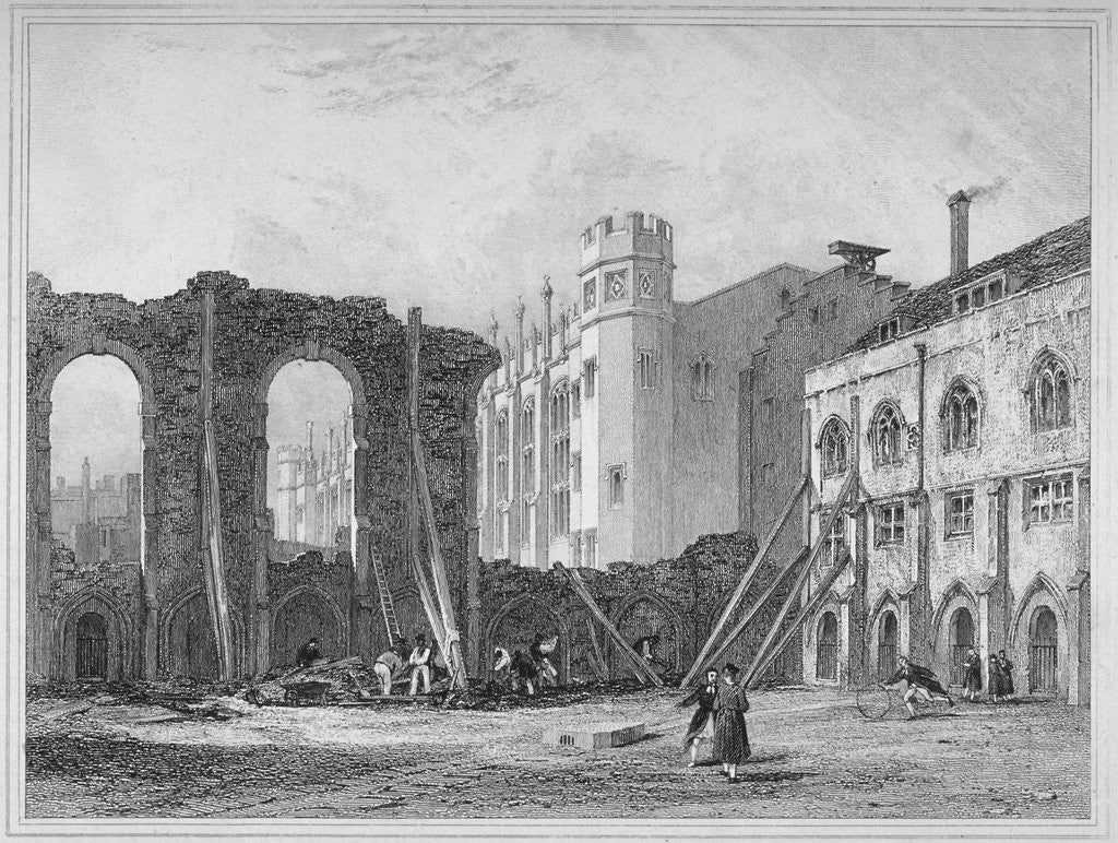 Detail of West view of Christ's Hospital, with ruins of some of the old buildings, City of London by Anonymous