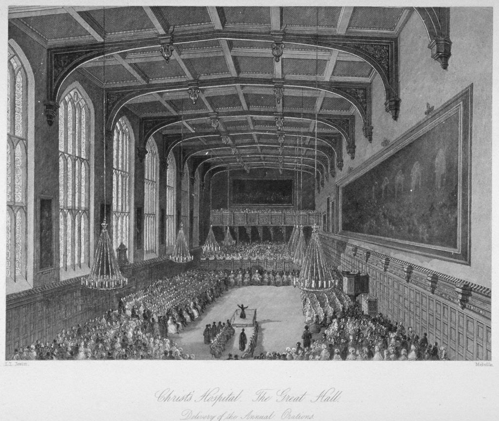 Detail of Interior of the hall; delivery of the annual orations, Christ's Hospital, City of London by Harden Sidney Melville