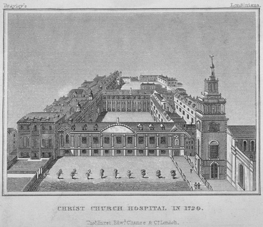 Detail of Bird's-eye view of Christ's Hospital as it was in 1720, City of London by Anonymous
